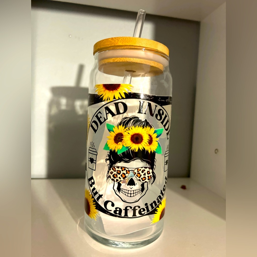 20 oz NEW Handmade Glass Cup With Wooden Lid